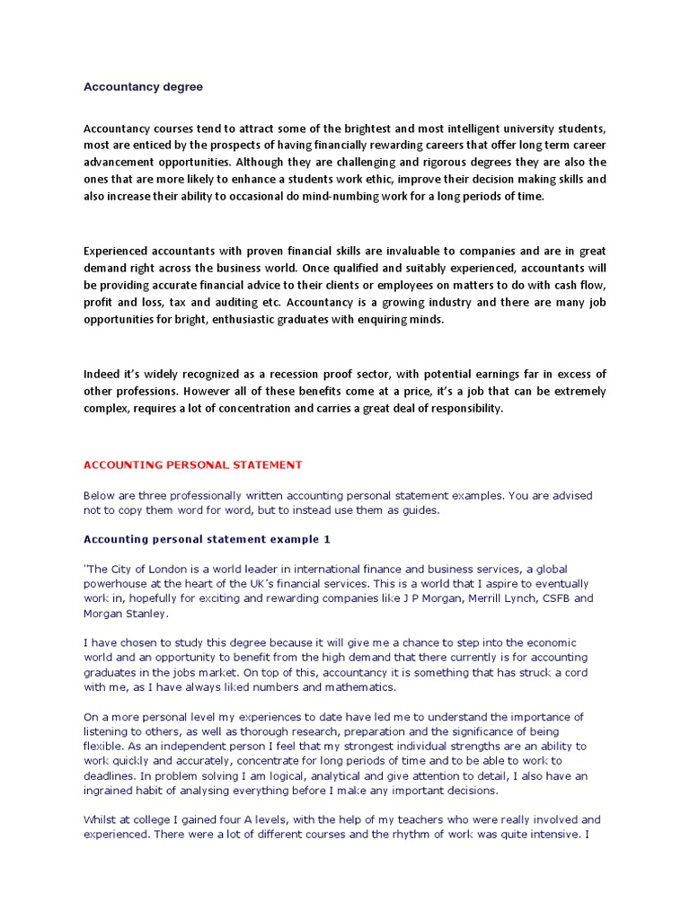 Personal Statement Examples for Accounting | PDF | Accounting ...