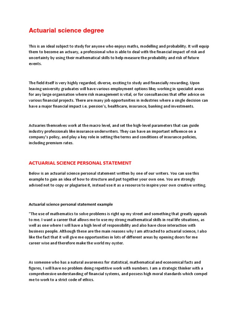actuarial science and mathematics personal statement