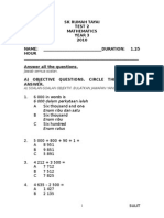 SK Rumah Tayai Test 2 Mathematics Year 3 2010 NAME: - DURATION: 1.25 Hour