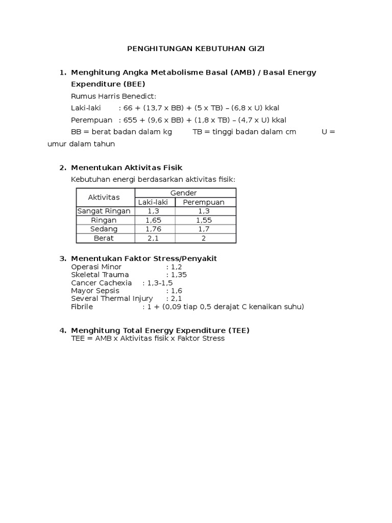 Penghitungan Kebutuhan Energi