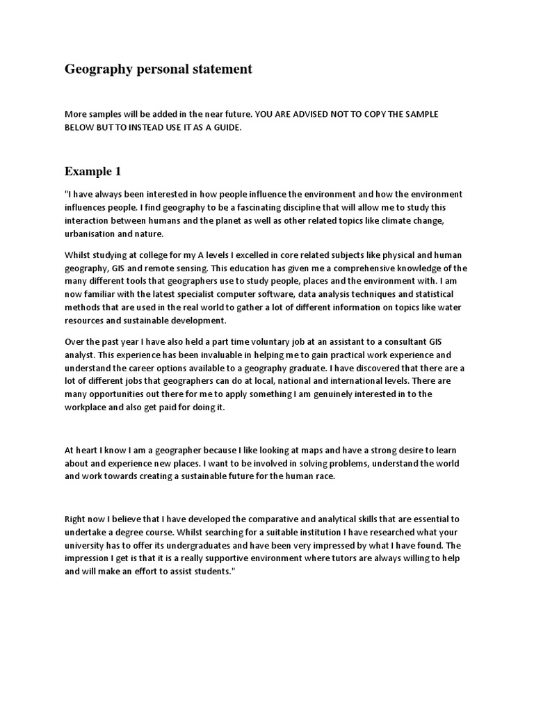 human geography personal statement examples