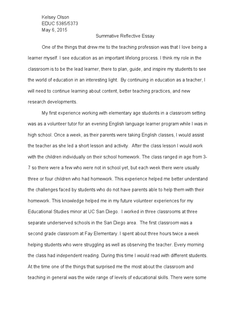 Summative Reflective Essay, PDF, Teachers