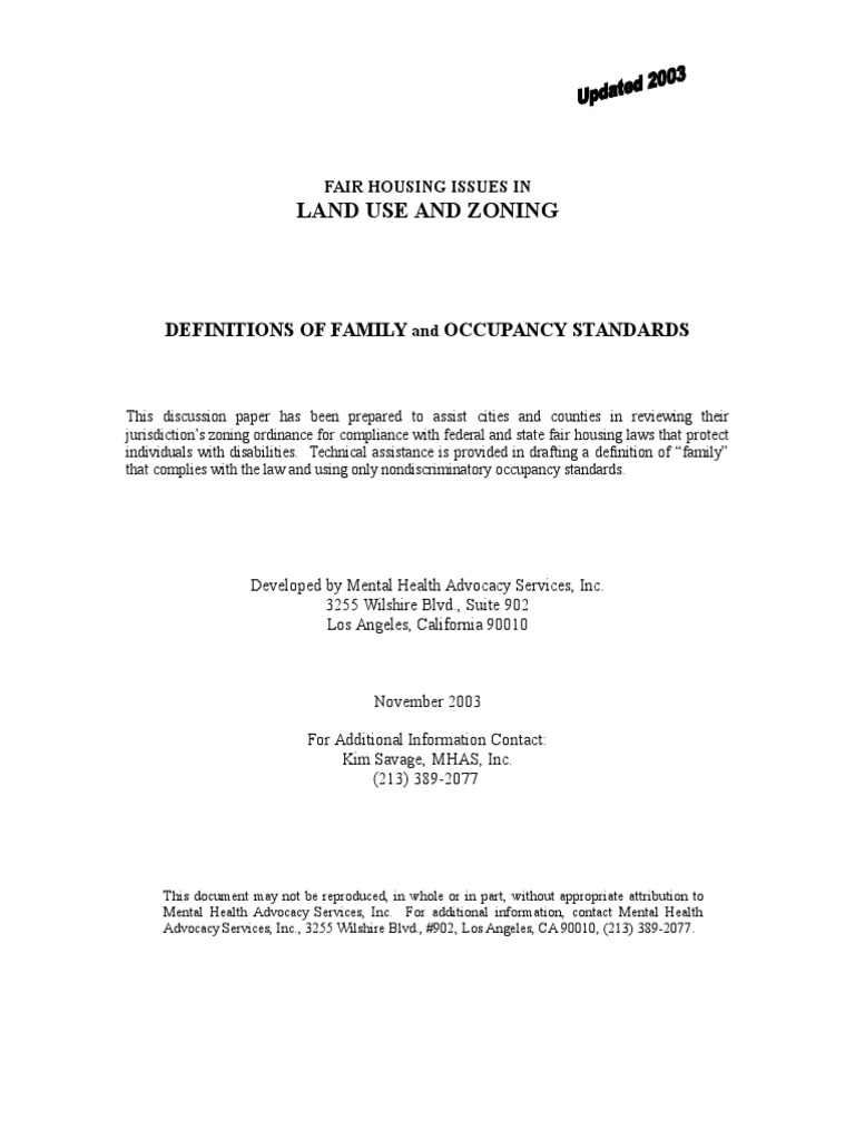 Land Use and Zoning Definitions of Family Occupancy Standards PDF