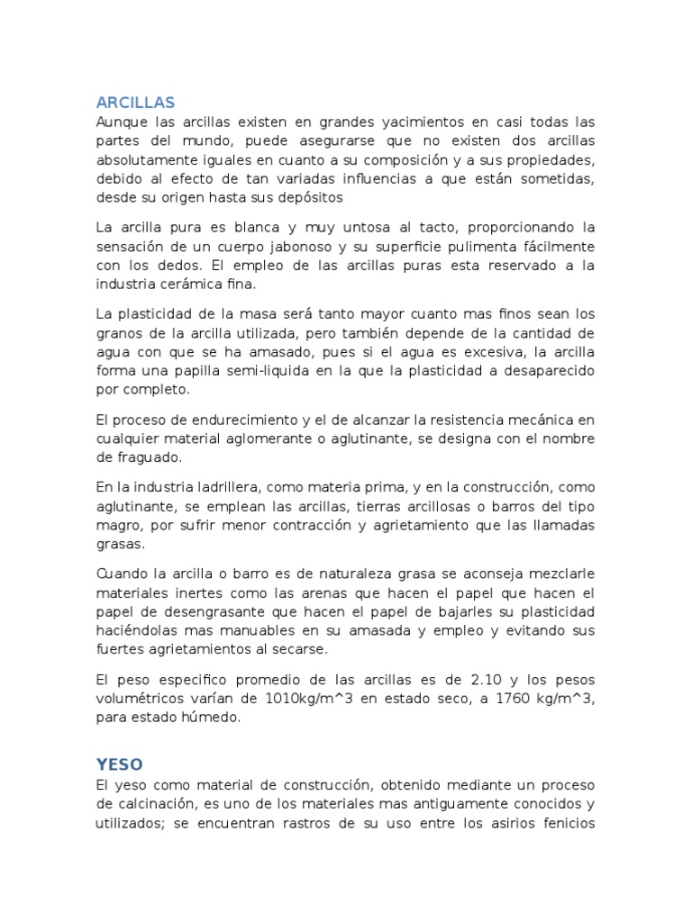 Propiedades y Usos de Arcillas y Yesos | PDF | Yeso | Arcilla
