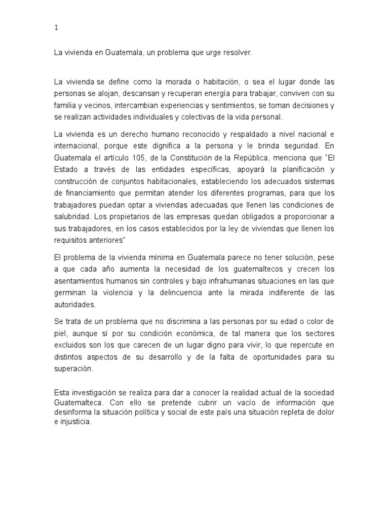 Crisis de Vivienda en Guatemala | PDF | Guatemala | Método científico