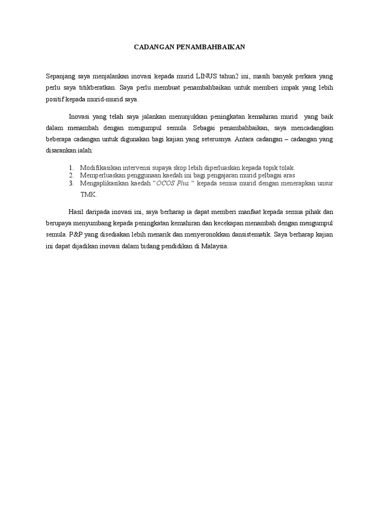 Cadangan Penambahbaikan Pdf