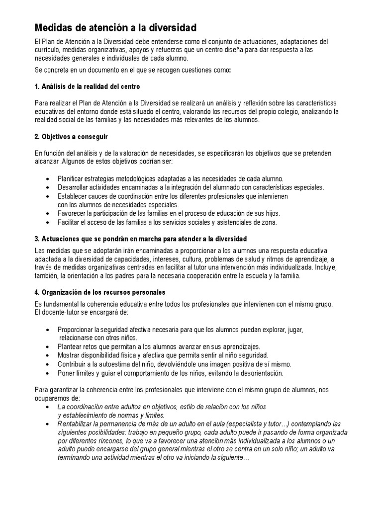 Medidas para Atención a la Diversidad | PDF | Evaluación | Plan de estudios