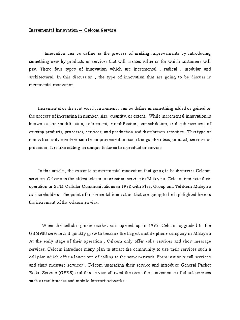 Incremental Innovation in Celcom Services | PDF | Business | Computers