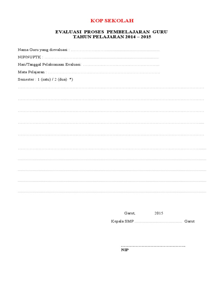 Format Evaluasi Proses Pembelajaran Guru
