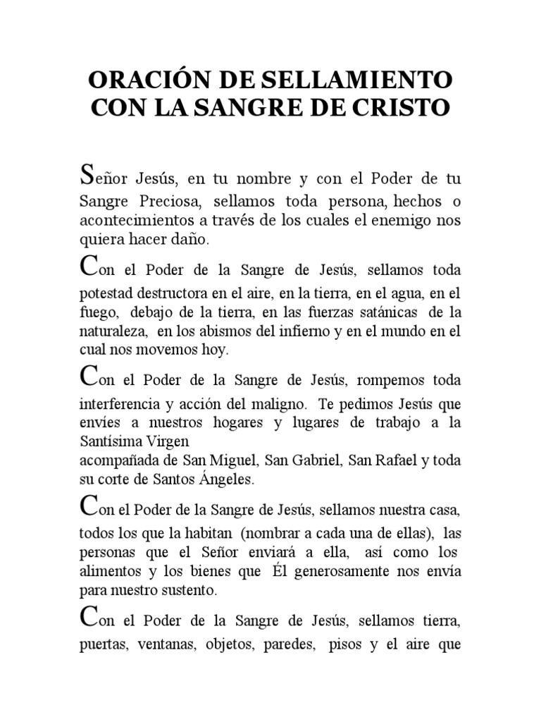 Oración de Sellamiento Con La Sangre de Cristo Oración Cristo (título)