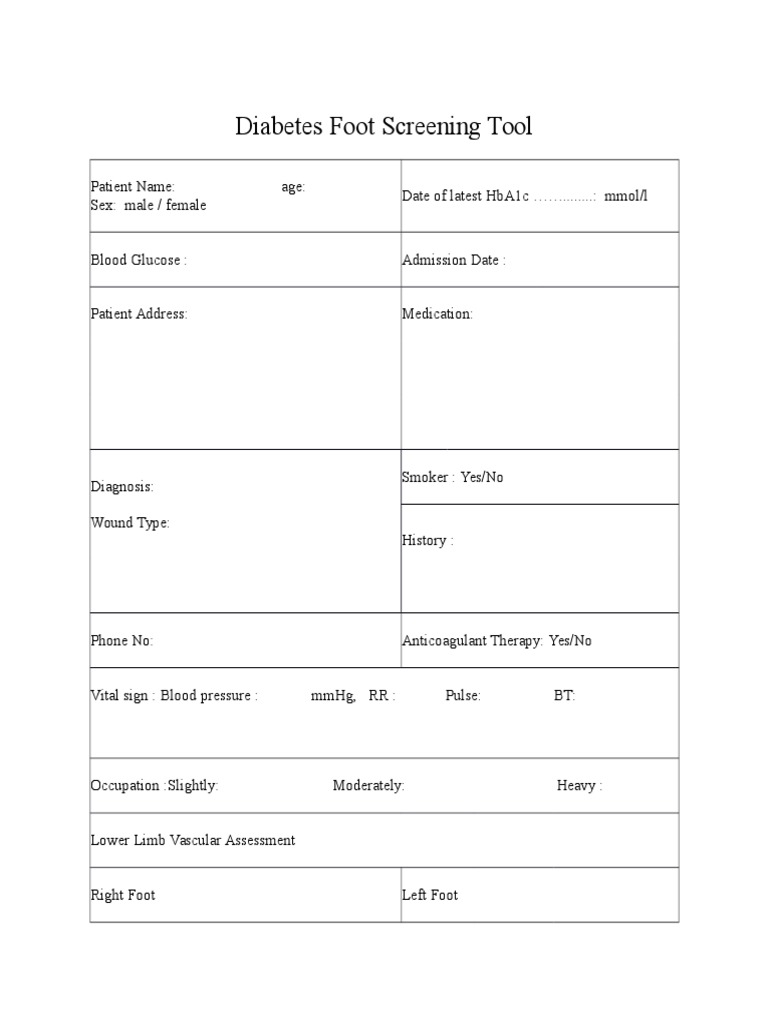 Diabetic Foot Screening Assessment Tool | PDF | Cutaneous Conditions ...