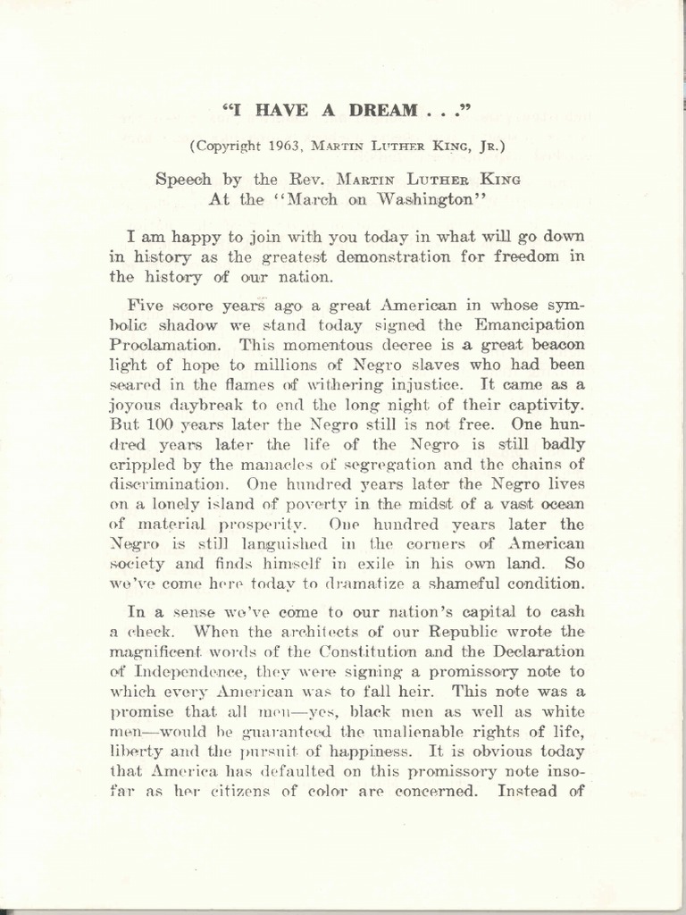 Martin Luther King Jr.'s &quot;I Have A Dream&quot; Speech