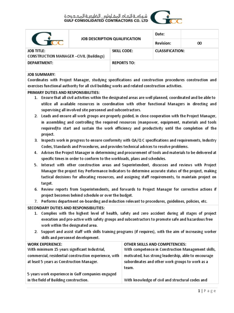 Construction Manager Job Description | PDF | Construction Management ...