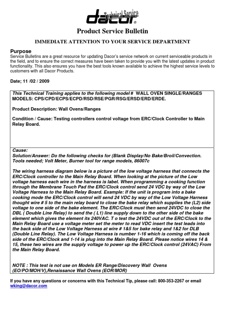 DACOR RSE Service Bulletin 1109 PDF Relay Manufactured Goods