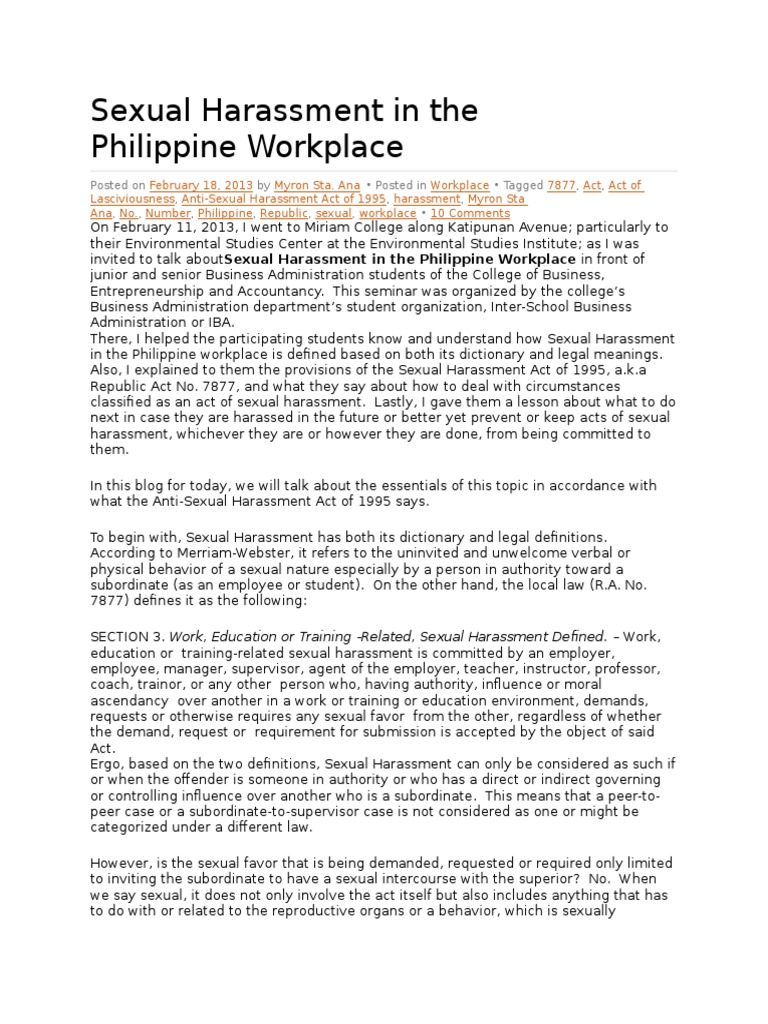 sexual harassment in the philippines essay