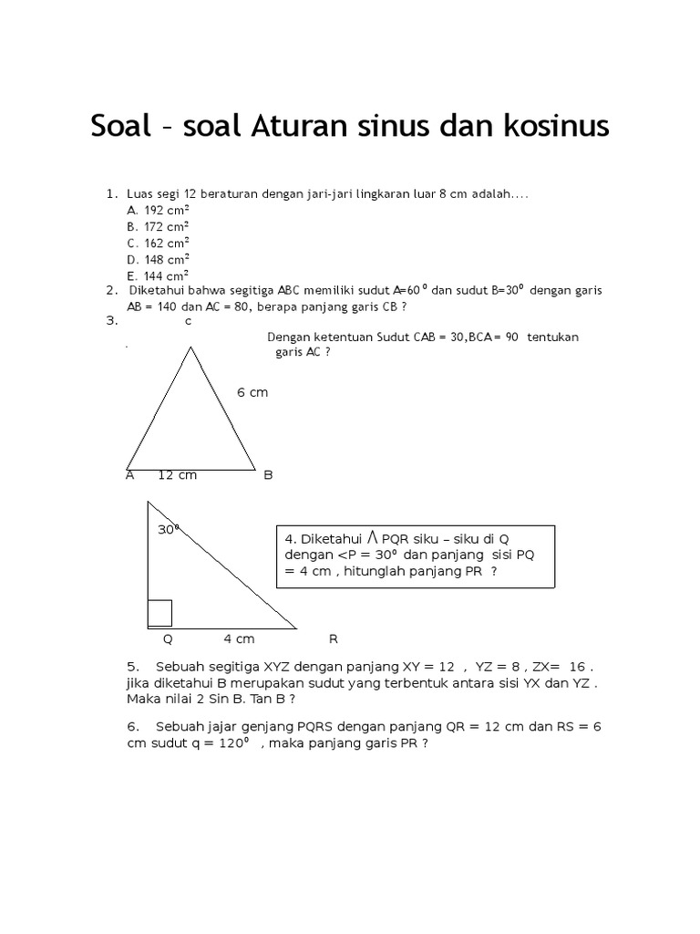 Soal Aturan Sinus Dan Cosinus