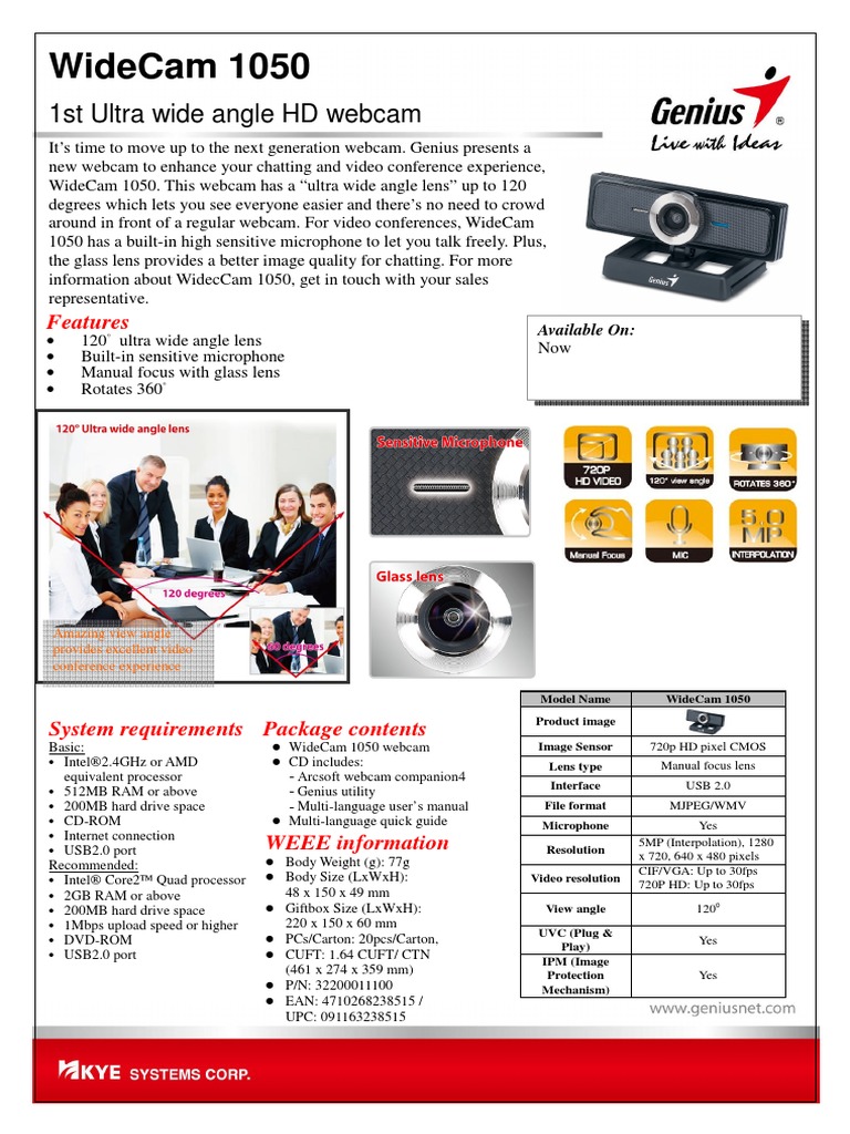 WideCam 1050: Ultra Wide Angle Webcam | PDF