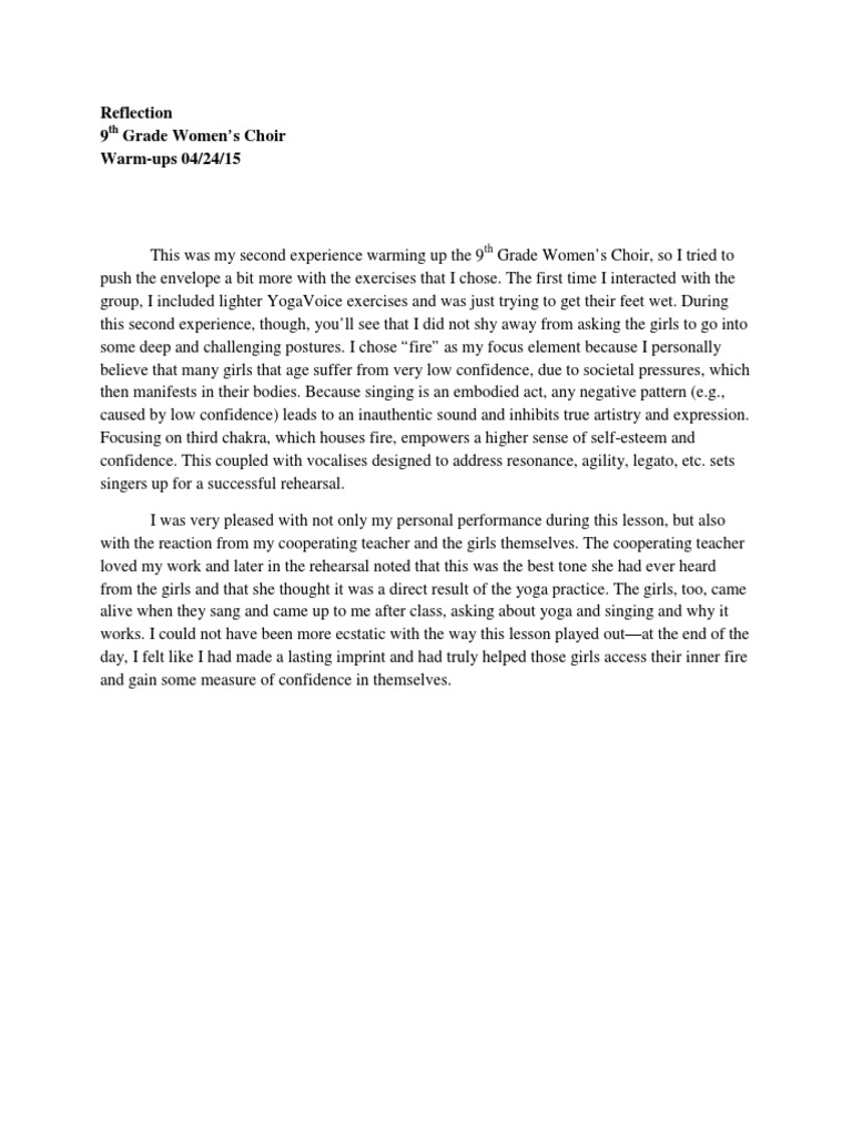 Reflection | PDF | Singing | Psychological Concepts