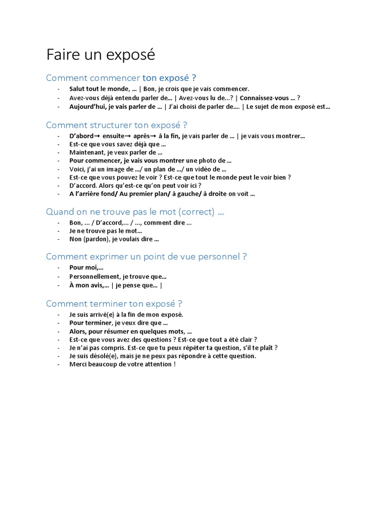 Guide pratique pour faire un exposé PDF — free download