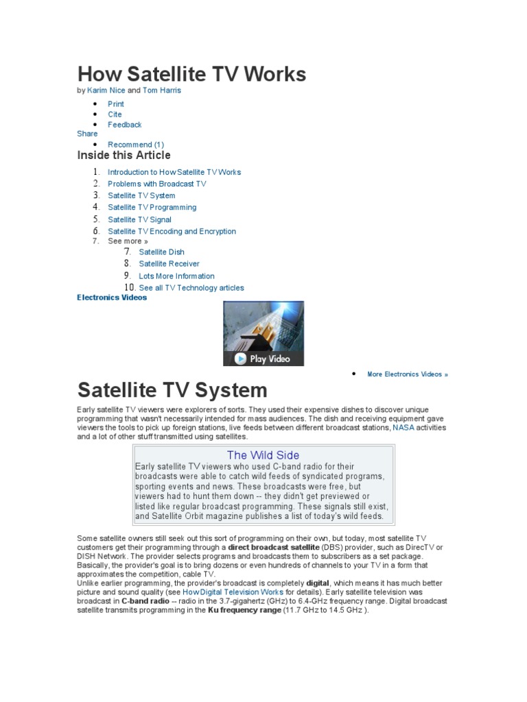 How Satellite TV Works PDF Satellite Television Television