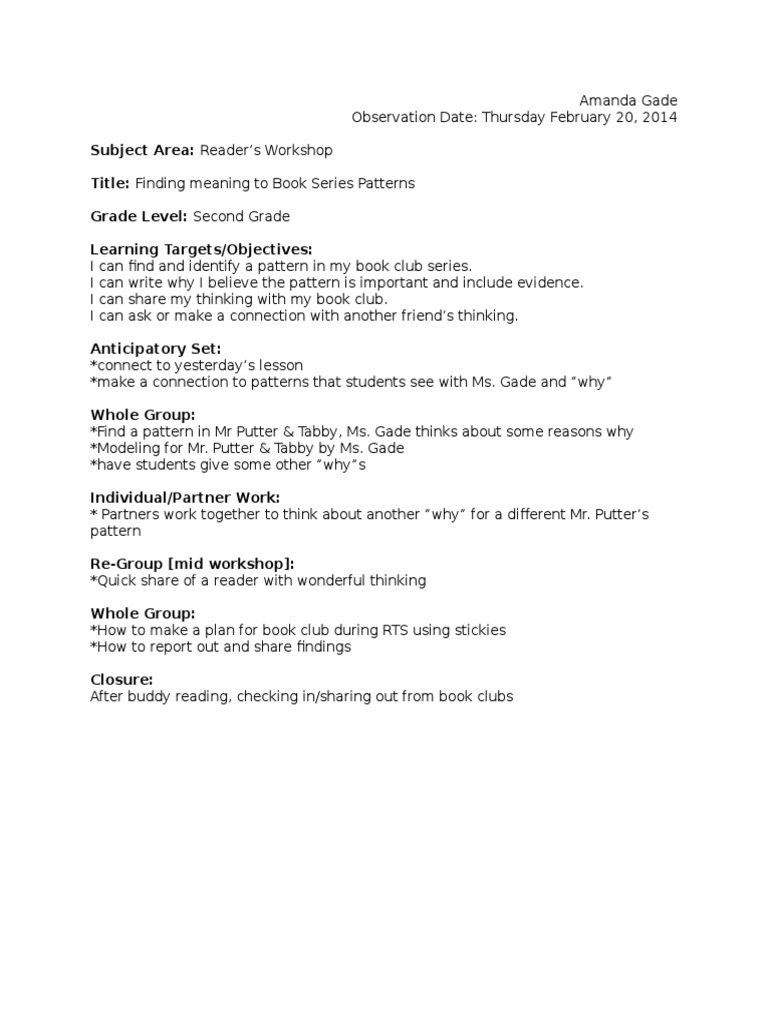 12 9 14 Observation Lesson Plan | PDF