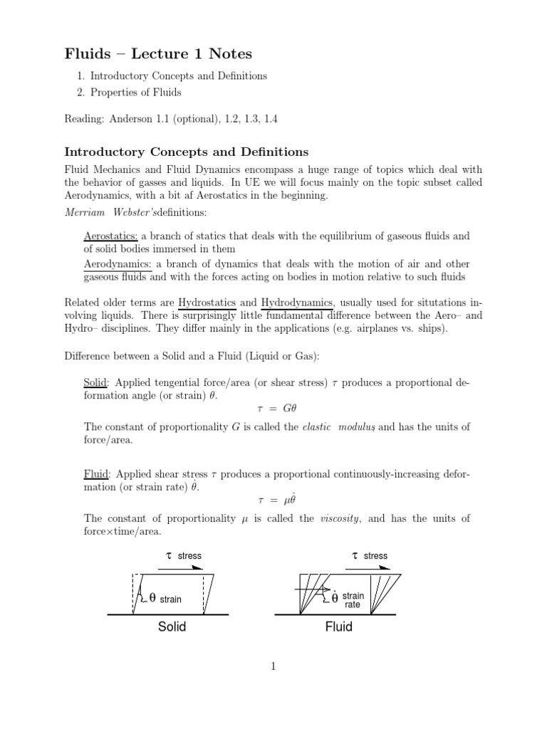 Fluids - Lecture 1 Notes | PDF | Drag (Physics) | Mach Number