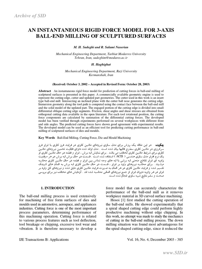 Cutting Force Model for Ball-End Milling | PDF