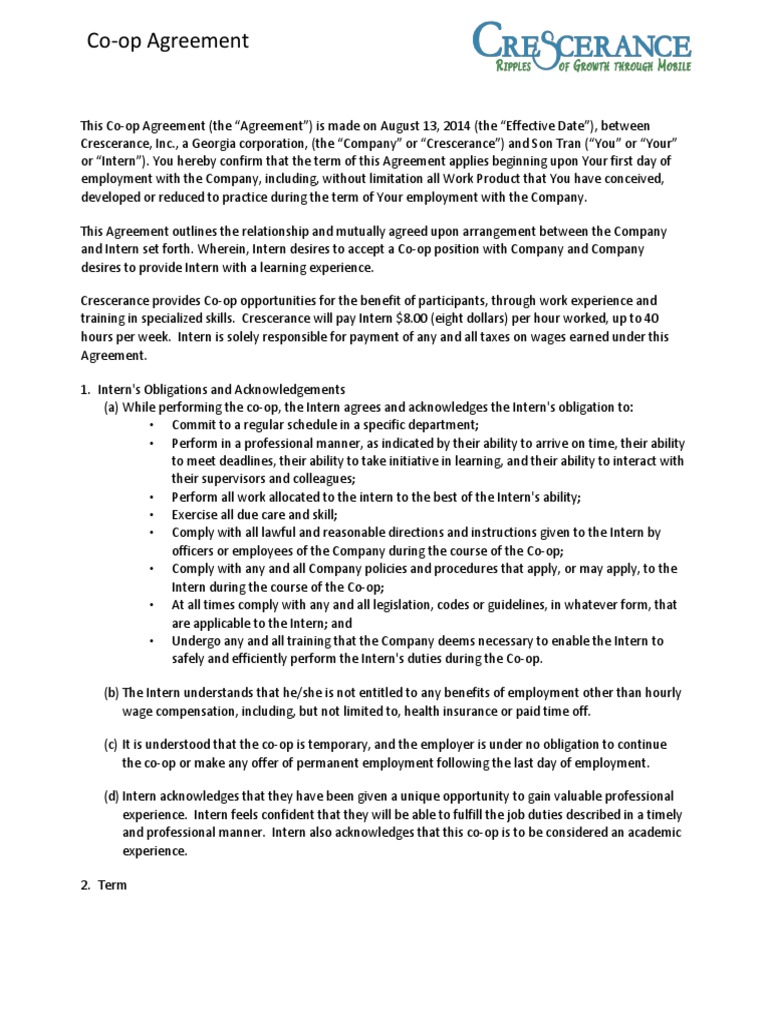 Coop Offer Letter | Trade Secret | Internship