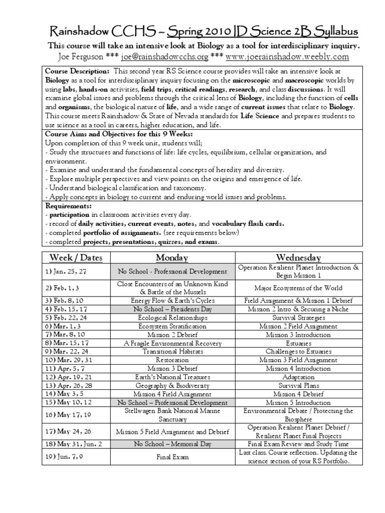 Syllabus Science 2B | PDF | Biology | Life