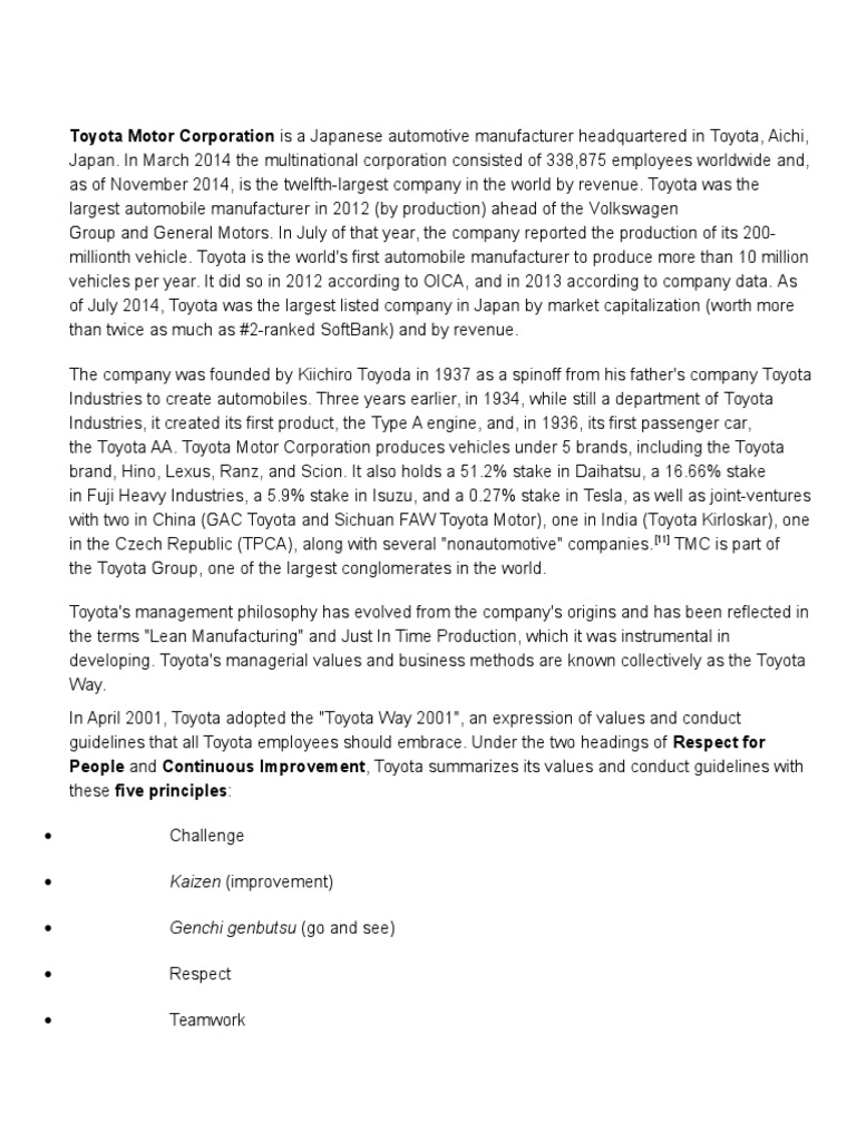Toyota Motor Corporation | PDF | Toyota | Vehicle Industry