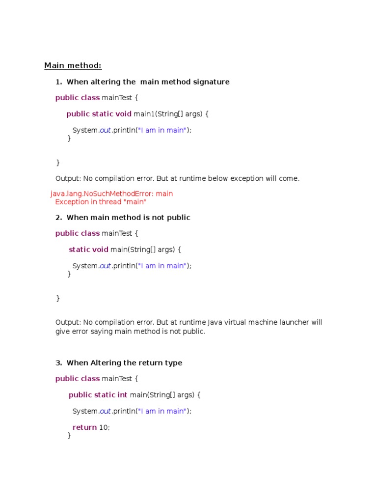 When Altering The Main Method Signature | Download Free PDF | Java ...