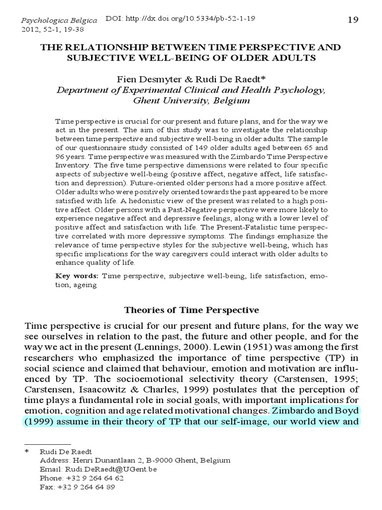 Time Perspective and Well-Being in Seniors | PDF | Affect (Psychology ...