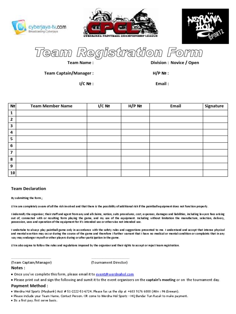 CPCL Elite Team Registration Form | PDF