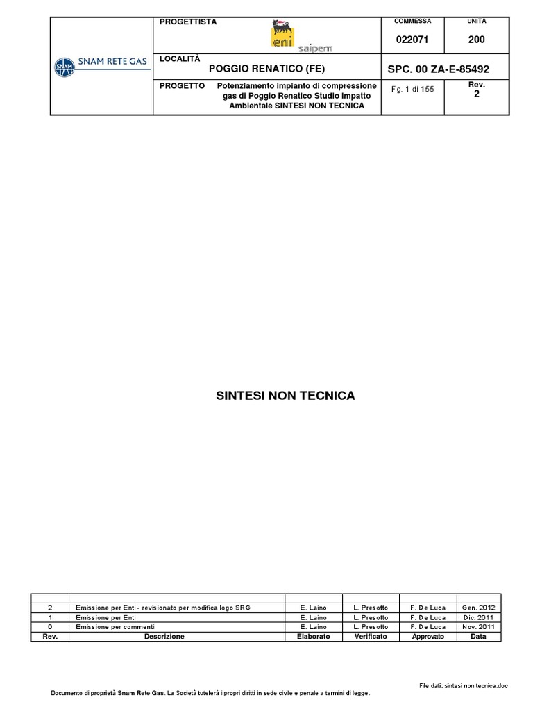 Potenziamento Impianto Di Compressione Poggio Renatico | PDF