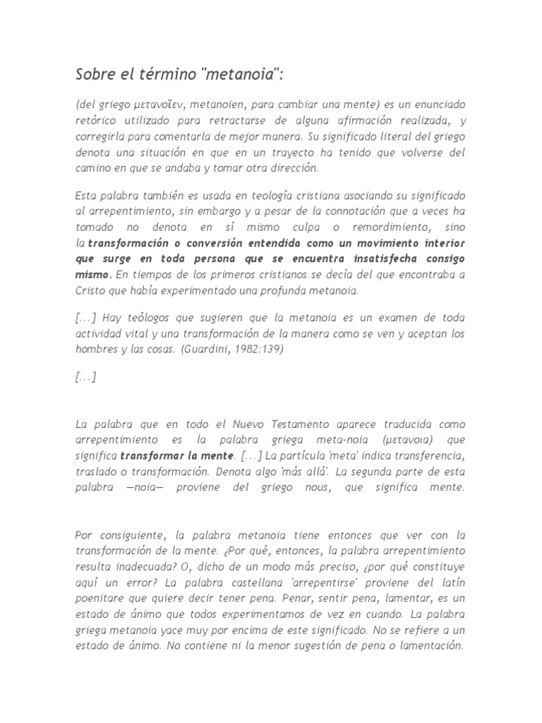Significado de Metanoia en Griego | PDF | Pecado | Teología