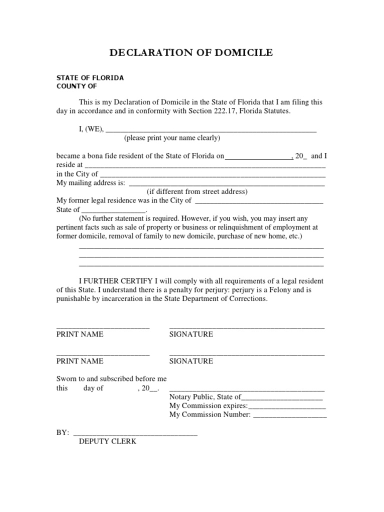 Florida Declaration of Domicile Form | PDF | Social Science