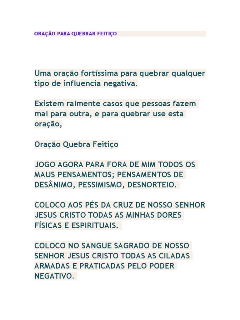 Oração para Quebrar Feitiço | PDF