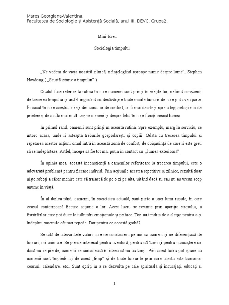 Eseu Argumentativ Despre Timp