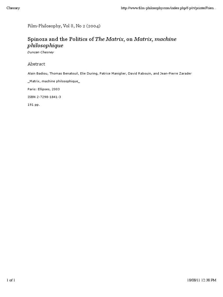Spinoza and The Matrix Politics | PDF