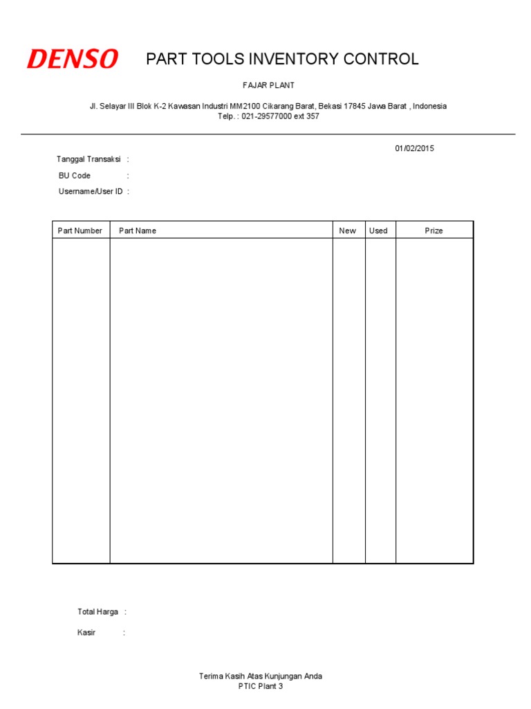 Part Tools Inventory Control | PDF