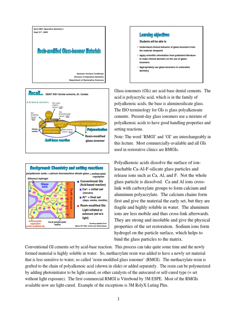 Resin Modified Glass Ionomer Materials | PDF | Dental Composite | Dentistry