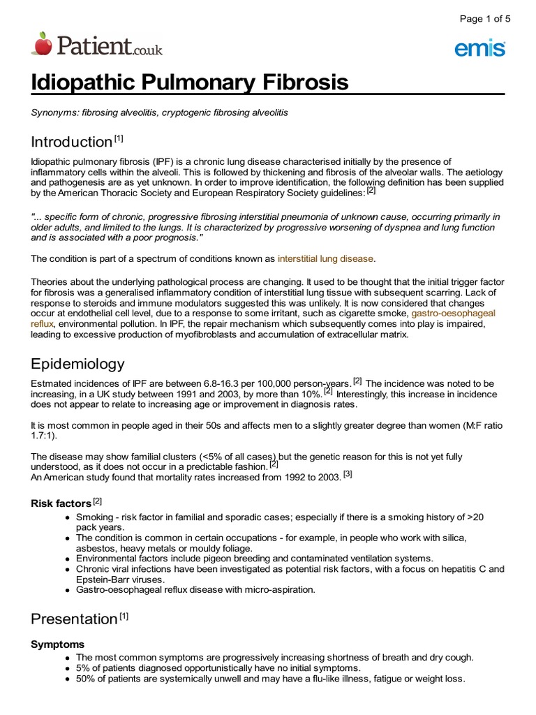 Idiopathic Pulmonary Fibrosis: Interstitial Lung Disease | PDF ...