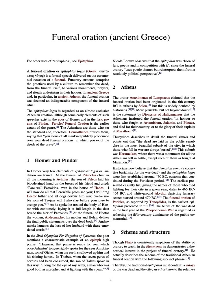 Funeral Oration (Ancient Greece) Ancient Greece Classical Antiquity