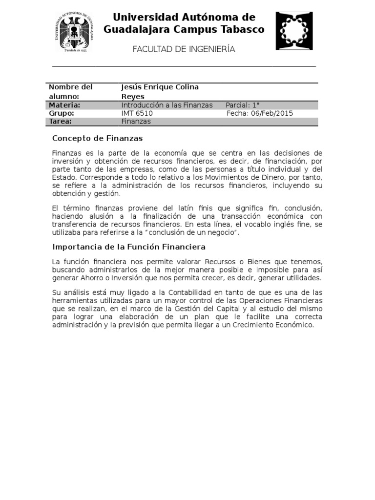 Concep de Finanzas e Importancia | PDF | Finanzas y dinero