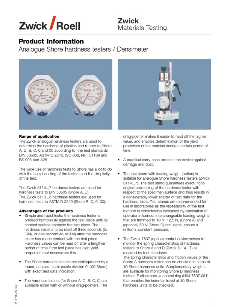 Zwick Analogue Shore Hardness Testers | PDF | Hardness | Software Testing