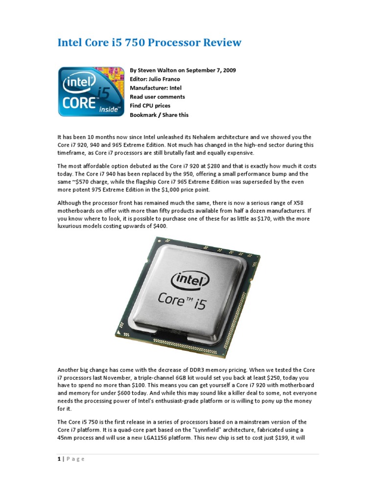 Intel Core i5 750 Processor Review | Computer Companies Of The United ...