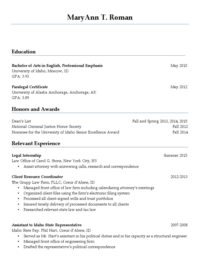 MaryAnn Roman's Legal Resume Summary | PDF | Career & Growth | Wellness