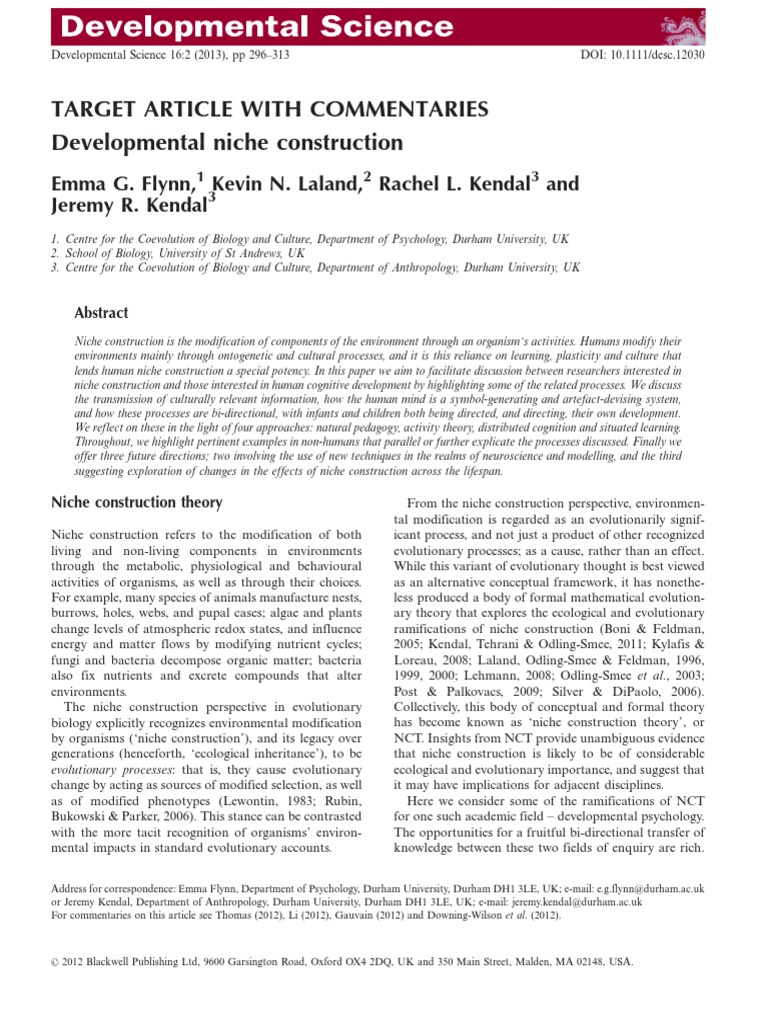 Developmental niche construction Michael Tomasello Natural Selection