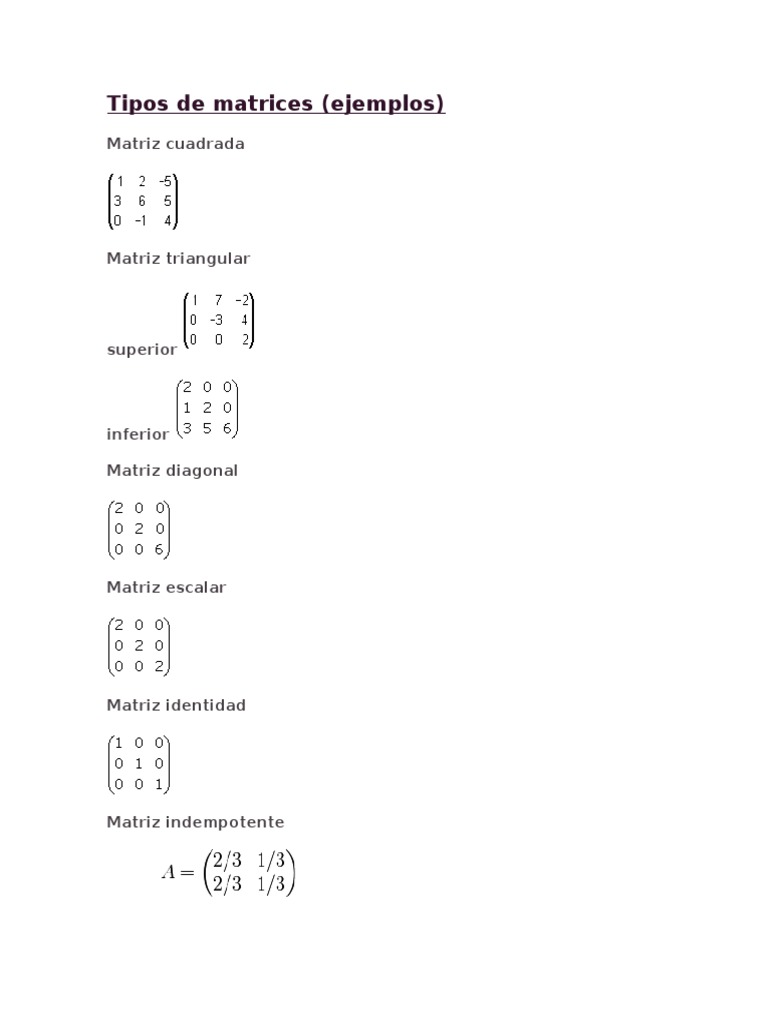 Tipos de Matrices | PDF | Análisis funcional | Matriz (Matemáticas)