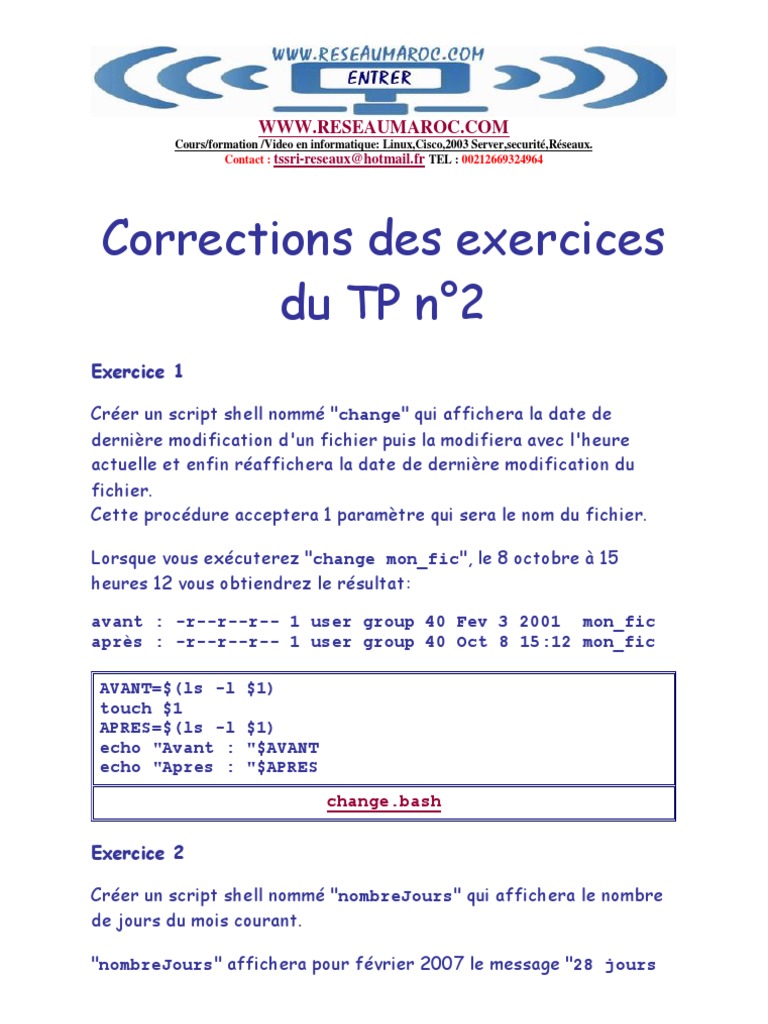 Exercices de scripts shell corrigés | PDF | Logiciel système | Logiciel